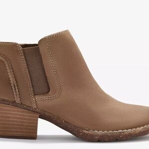 Clarks Taupe Slip-On Ankle Bootie with Low Block Heel